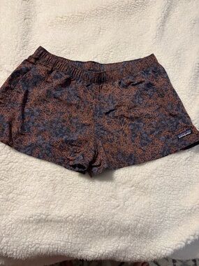 Patagonia Navy Shorts with Rust Floral Outline